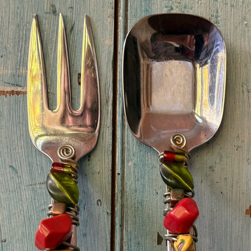 Handcrafted Beaded Serving Set - Orange, Gold, Red and Green - Picture 5 of 7